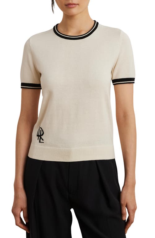 Ralph Lauren Lauren  Floral Cotton Blend Short Sleeve Sweater