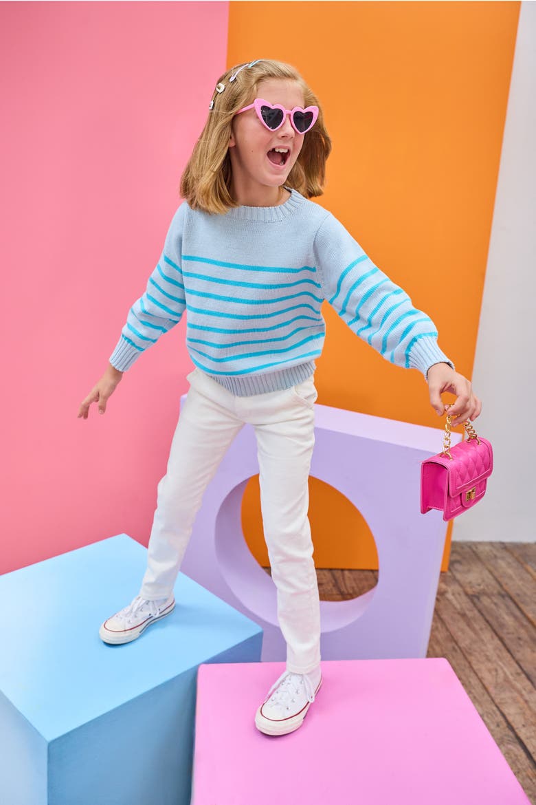 Kids' Knit Striped Sweater, Alternate, color, Aqua