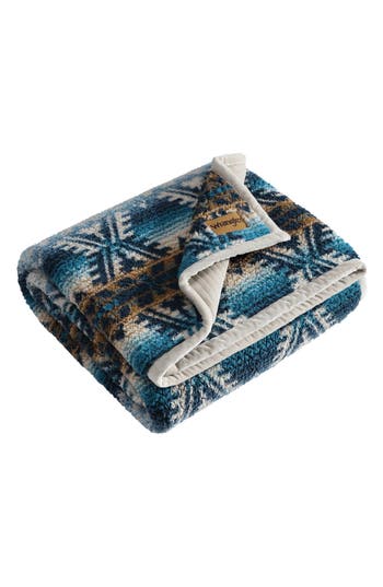 Wrangler Frontier Sherpa Reversible Throw Blanket In Dark Blue