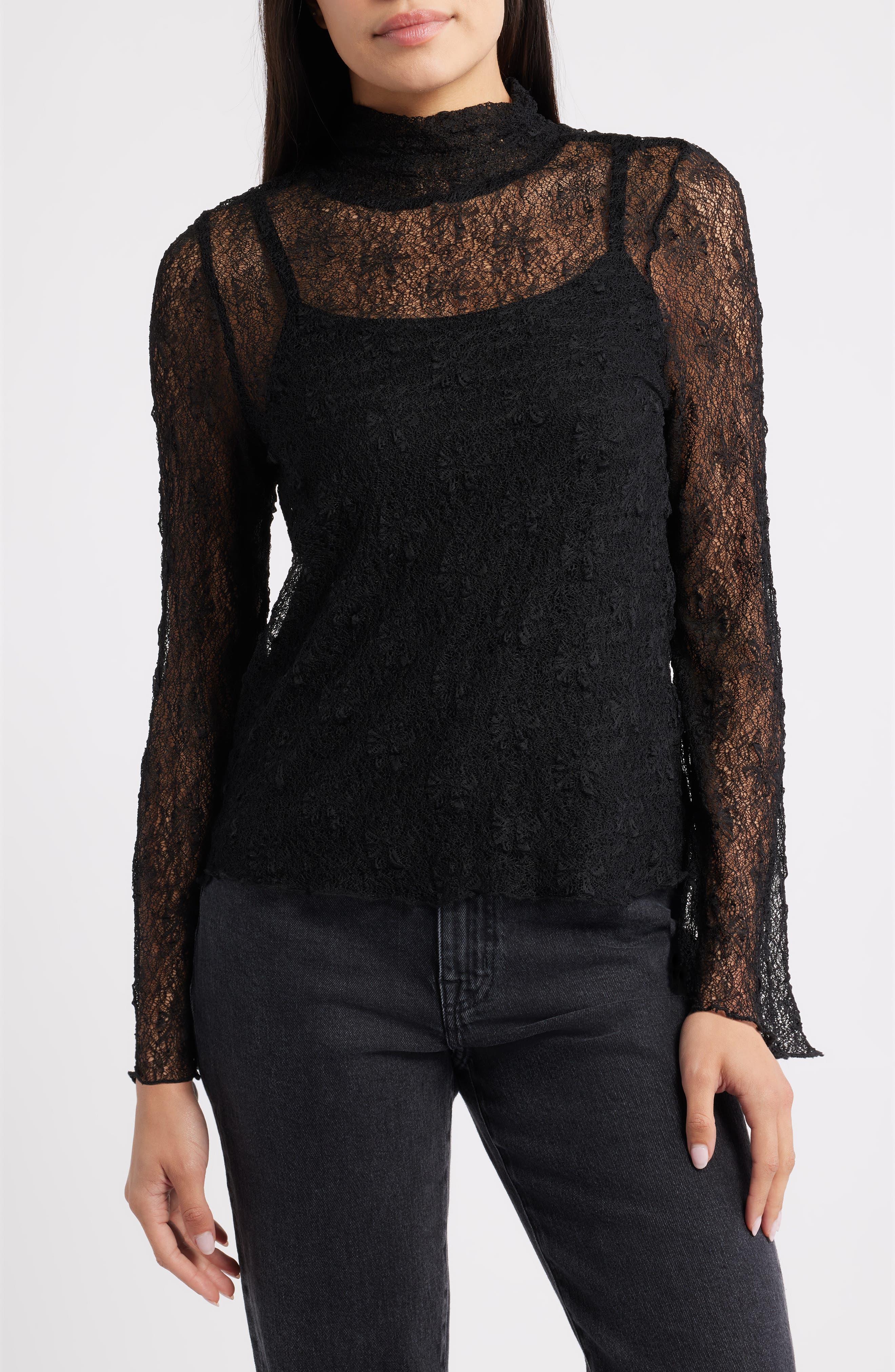 Mock Neck Sheer Knit Top