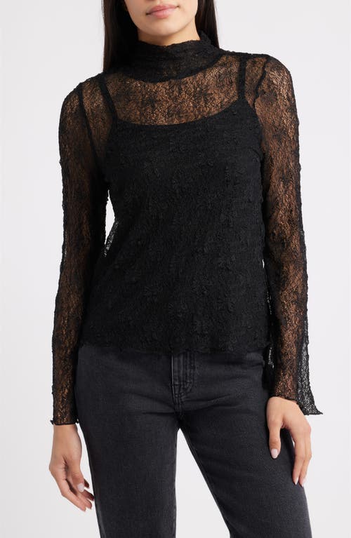 Wit & Wisdom Mock Neck Sheer Knit Top In Black