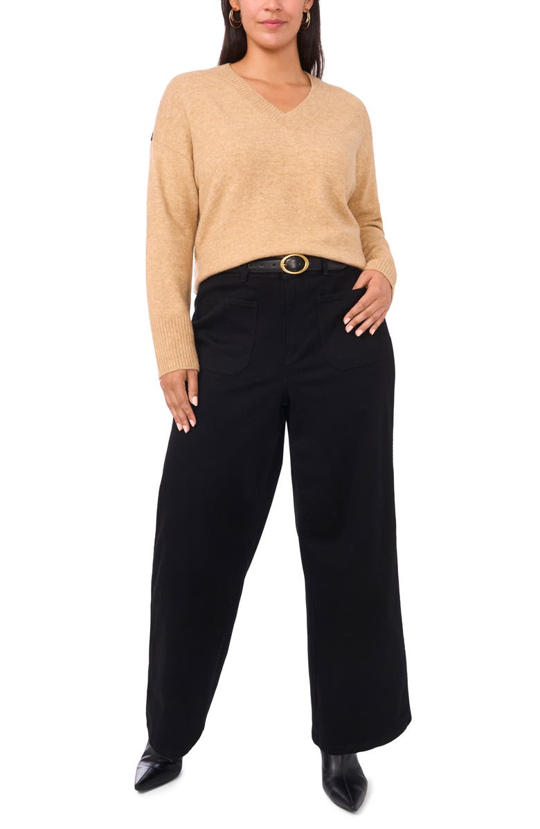 Vince Camuto Colorblock V-Neck Sweater, Alternate, color, Latte Heather
