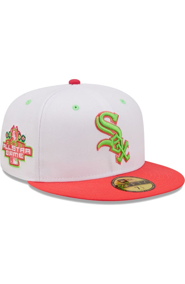 New Era Men's New Era White/Coral Chicago White Sox 2003 MLB All-Star Game Strawberry Lolli 59FIFTY Fitted Hat, Main, color, White