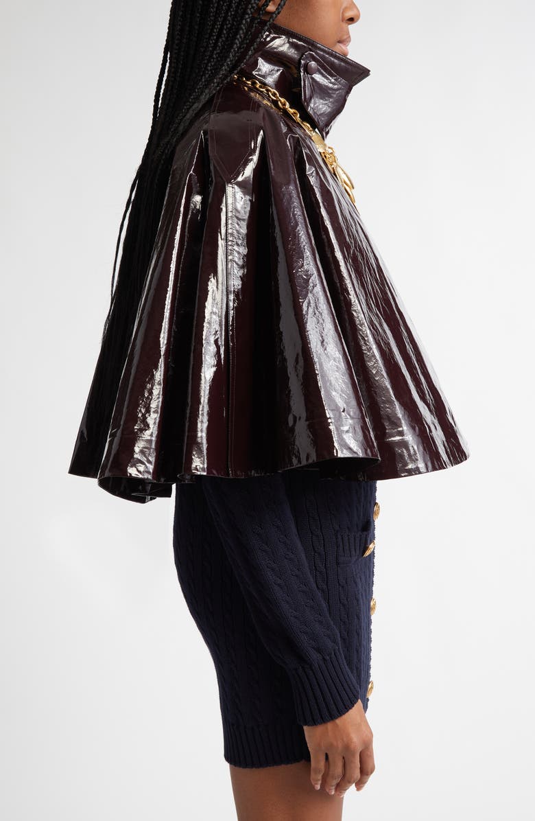 Chloé Lacquered Shiny Cotton Cape, Alternate, color, Obscure Brown