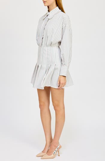Haisley Stripe Long Sleeve Cotton Blend Mini Shirtdress