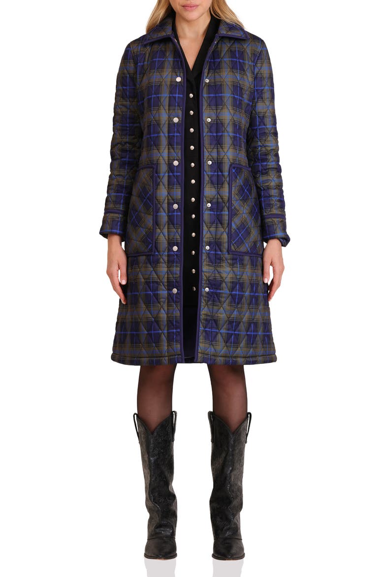 Tie Waist Quilted Jacket, Alternate, color, NAVY PLAID