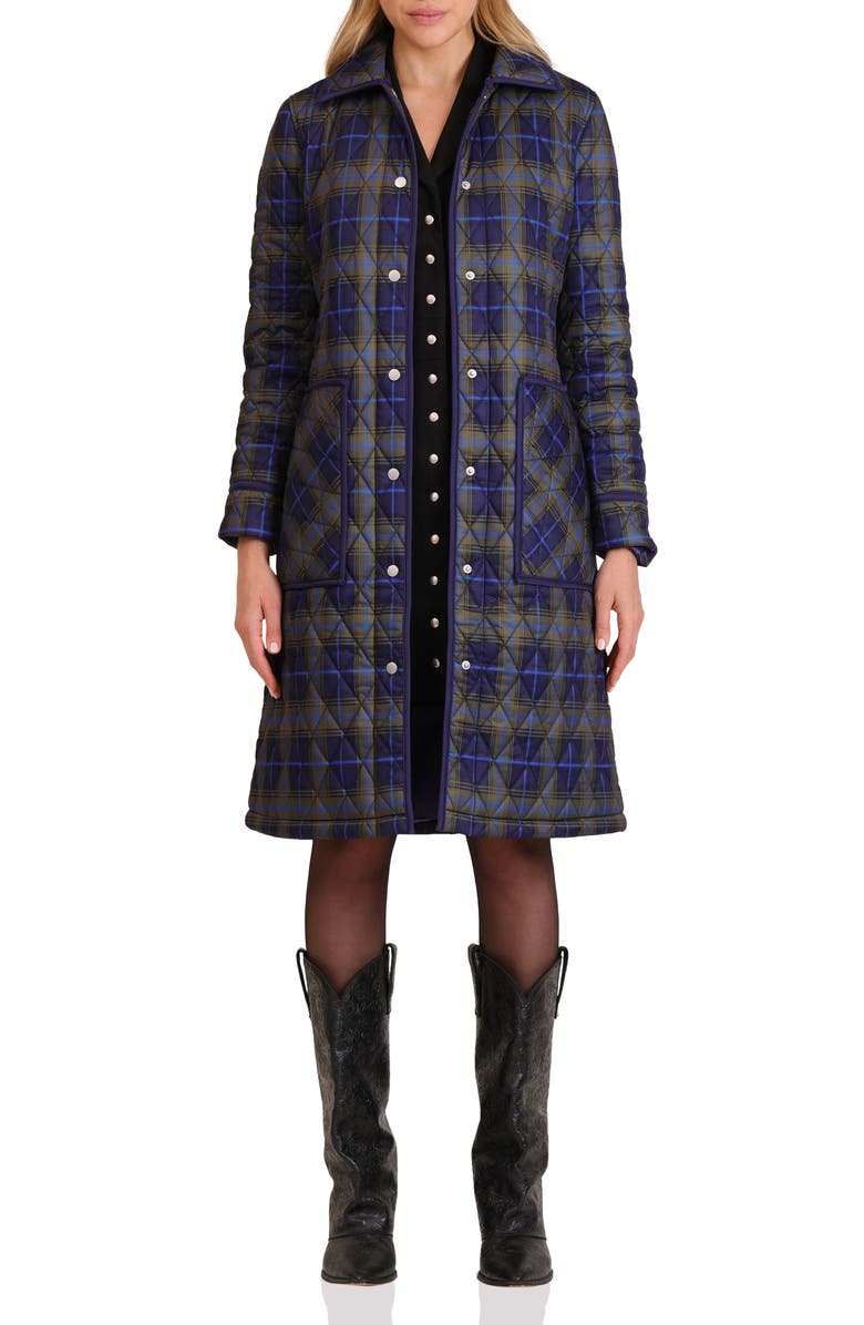 Avec Les Filles Tie Waist Quilted Jacket, Alternate, color, Navy Plaid