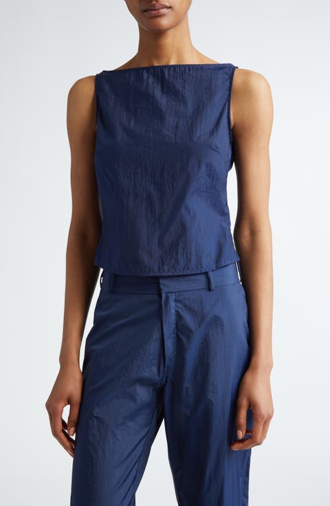 Crinkle Nylon Boat Neck Top