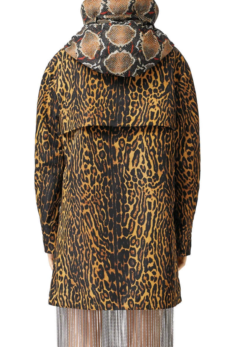 Leopard & Snake Print Twill Parka, Alternate, color, HONEY