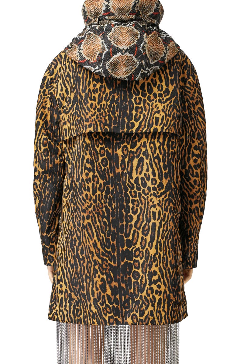 Burberry Leopard & Snake Print Twill Parka, Alternate, color, 