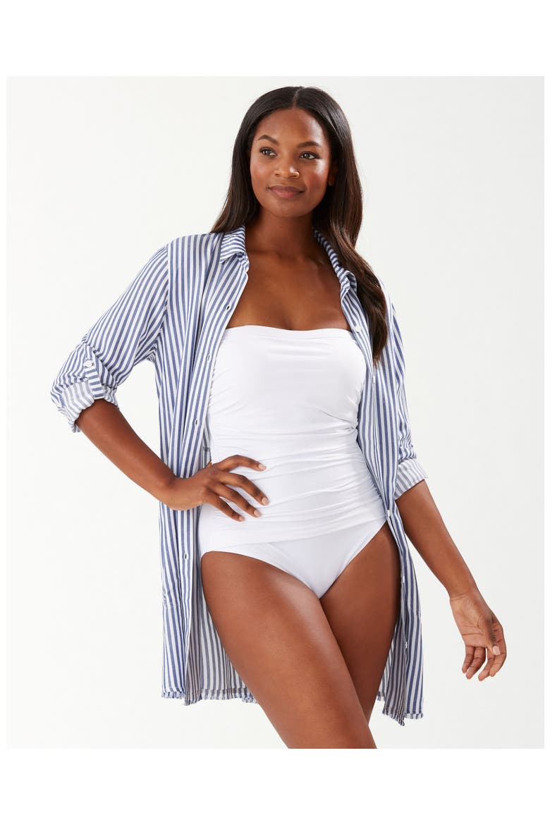 Chambray Stripe Long Sleeve Cover-Up Boyfriend Shirt, Alternate, color, CHAMBRAY STRIPE