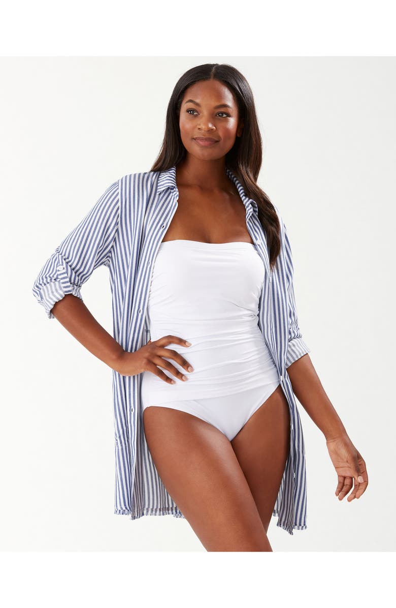 Tommy Bahama Chambray Stripe Long Sleeve Cover-Up Boyfriend Shirt, Alternate, color,