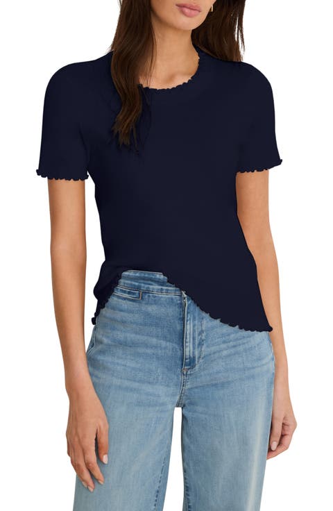 Ruffle Trim Short Sleeve Sweater (Regular & Petite)