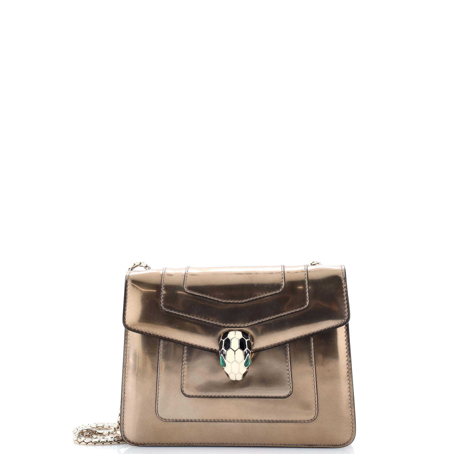 Serpenti Forever Square Shoulder Bag Metallic Leather Small, Main, color, Metallic Gold