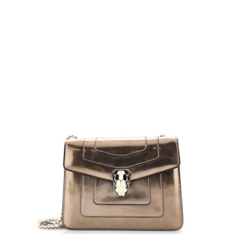 Serpenti Forever Square Shoulder Bag Metallic Leather Small