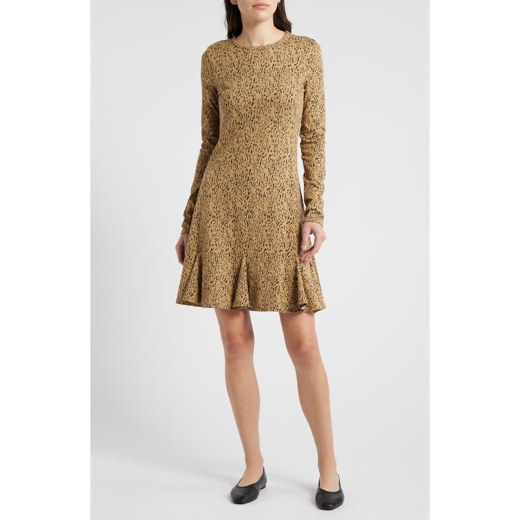 NATION LTD NATION LTD LYLA ABSTRACT ANIMAL PRINT LONG SLEEVE COTTON BLEND KNIT DRESS