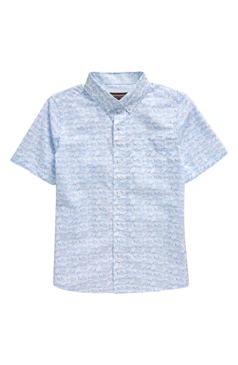 Johnston & Murphy Kids' Shadow Shark Short Sleeve Cotton Button-Down Shirt, Main, color, 
