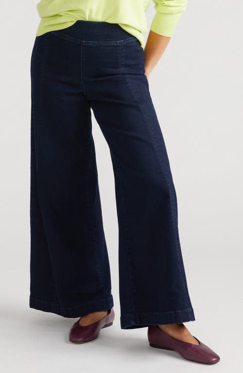 Universal Standard Pintuck Wide Leg Pull-On Jeans in Dark Indigo 