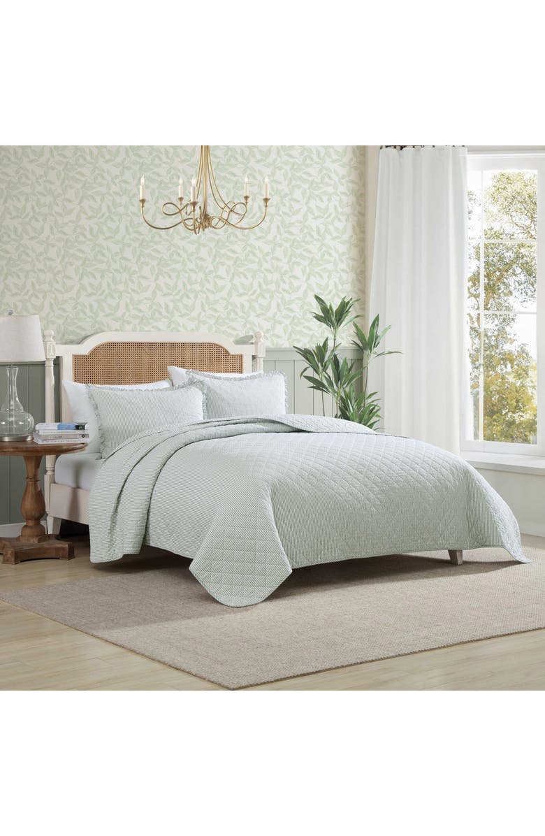 Laura Ashley Oxford Cotton Quilt & Sham 3-Piece Set, Alternate, color, Green