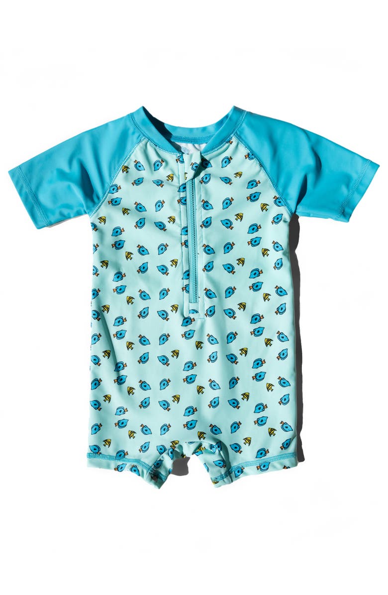 Leveret Baby One-Piece Rashguard, UPF 50+ Sun Protection Swimwear, Alternate, color, Fish