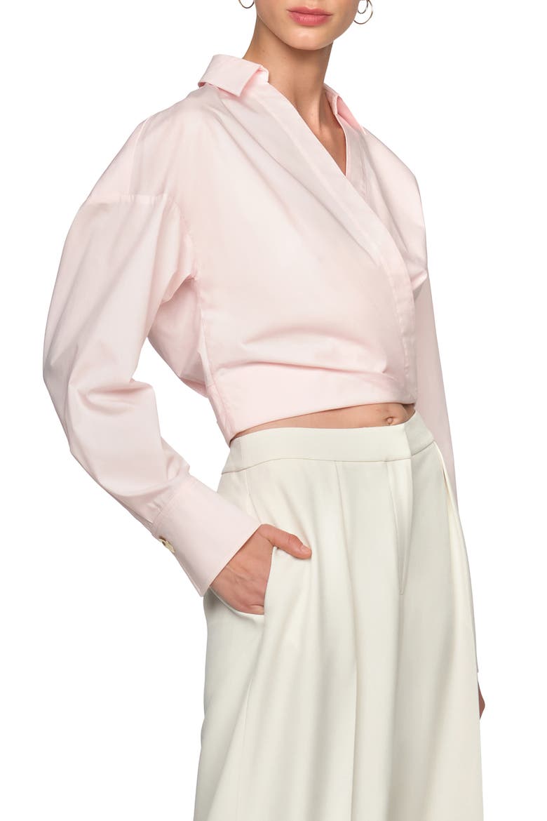 Ciara Surplice Poplin Shirt, Alternate, color, PINK BLUSH