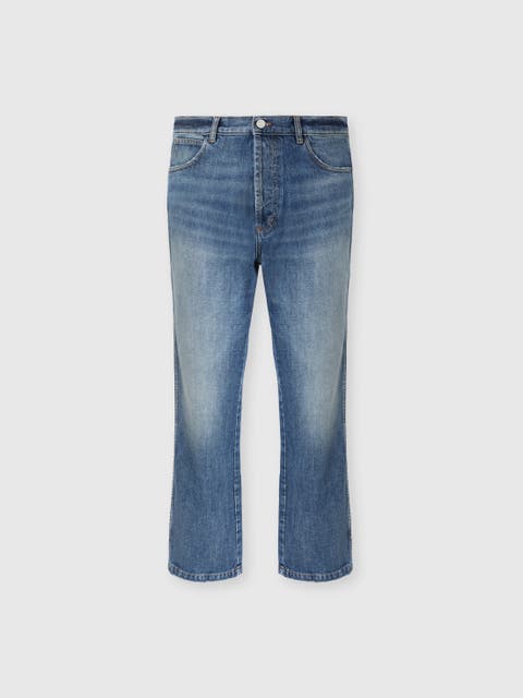 Five-pocket Cotton Denim Trousers With Zigzag Embroidery