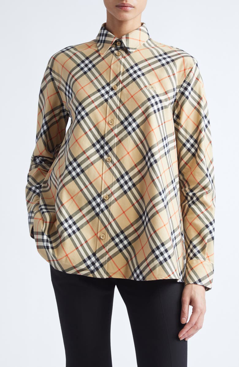 Burberry Heidi Check Cotton Button-Up Shirt, Main, color, 