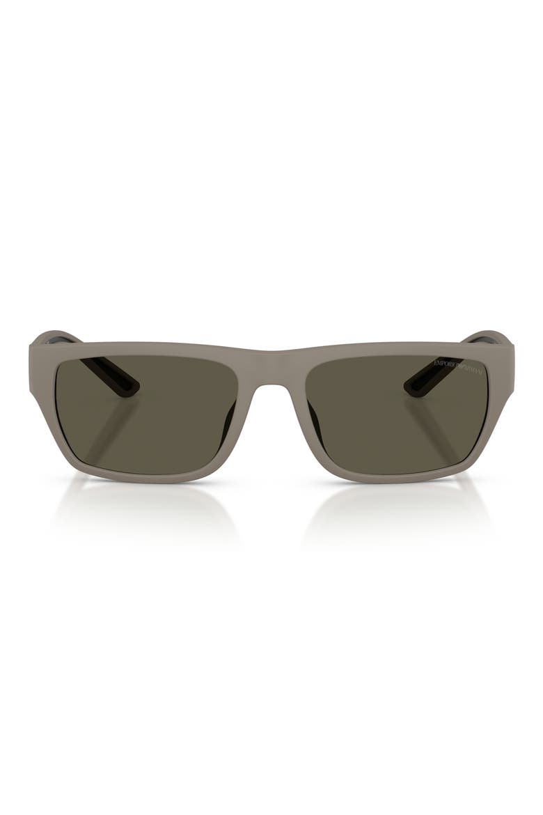 57mm Rectangle Sunglasses, Main, color, RUBBERIZED MATTE BROWN / GREY