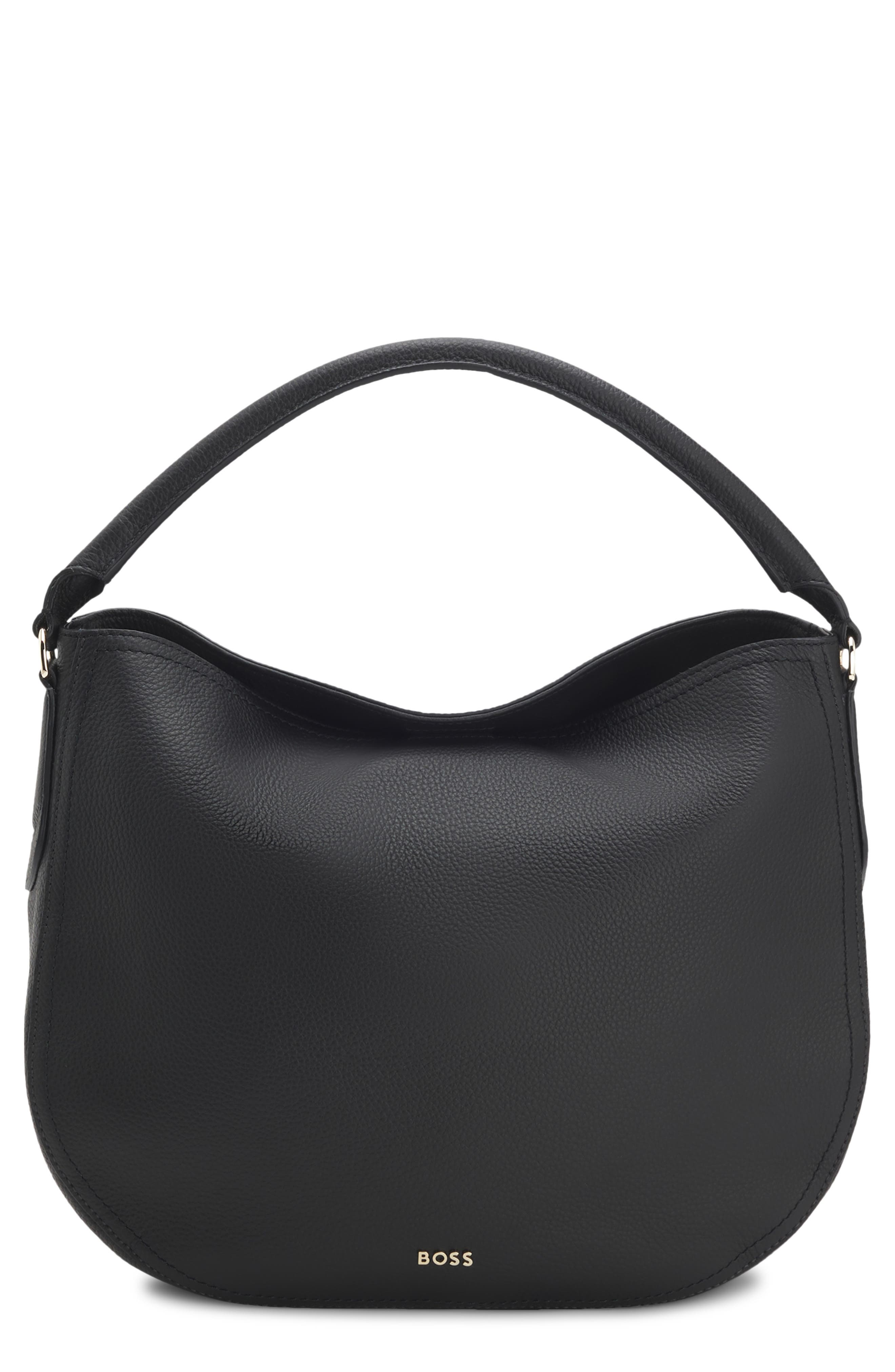HUGO Lenah Leather Shoulder Bag, Main, color, Black
