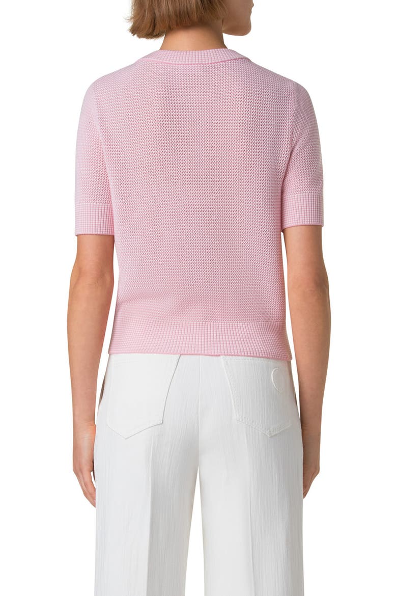 Stripe Short Sleeve Virgin Wool Cardigan, Alternate, color, PALE PINK-CREAM