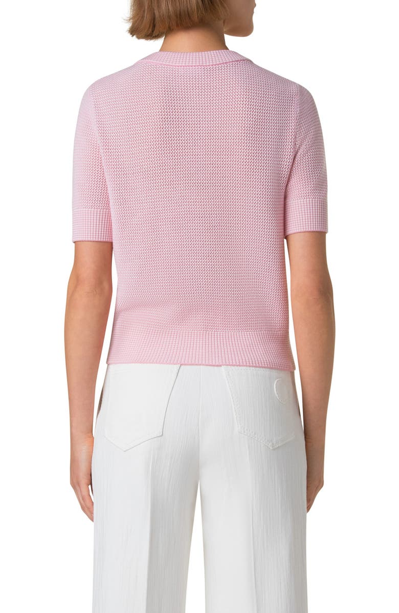Akris punto Stripe Short Sleeve Virgin Wool Cardigan, Alternate, color, Pale Pink-Cream