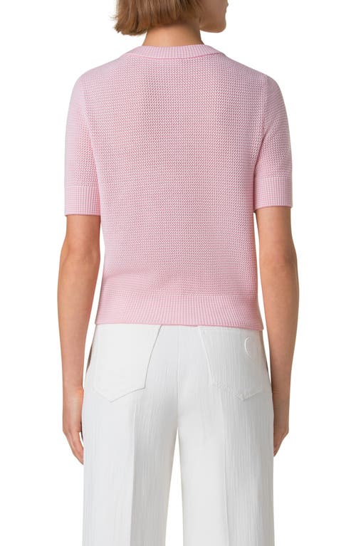 Akris Punto Stripe Short Sleeve Virgin Wool Cardigan In Pale Pink-cream