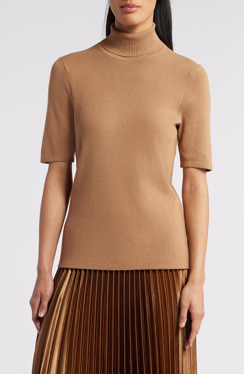 Anne Klein Turtleneck Short Sleeve Rib Sweater, Main, color,