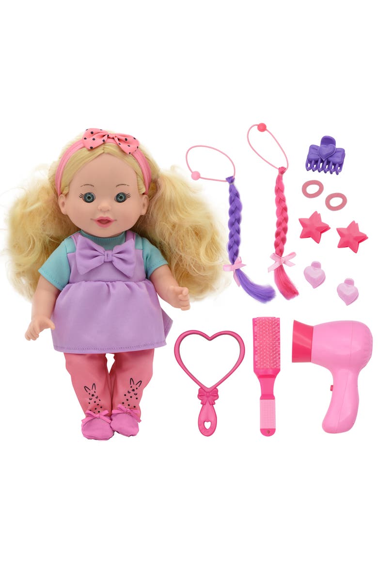 Talking Hair Styling Playset 16 Pc 12" Doll Playset, Main, color, Multicolored