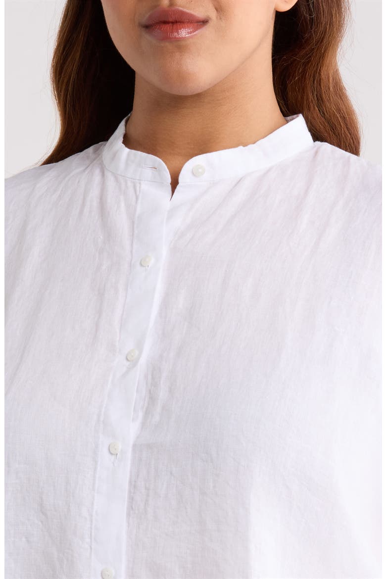 Mandarin Collar Short Sleeve Organic Linen Button-Up Shirt, Alternate, color, WHITE