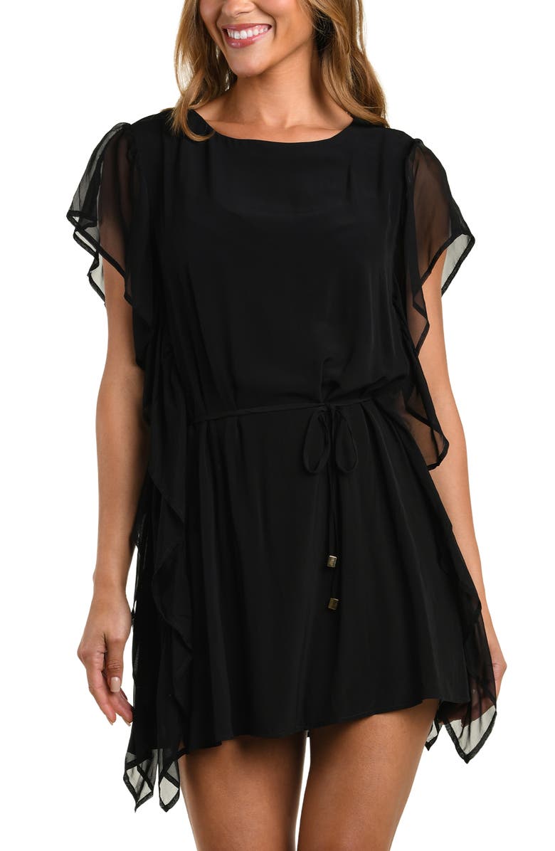 L'AGENCE Glam Covers Alia Chiffon Cover-Up Tunic, Main, color, Black