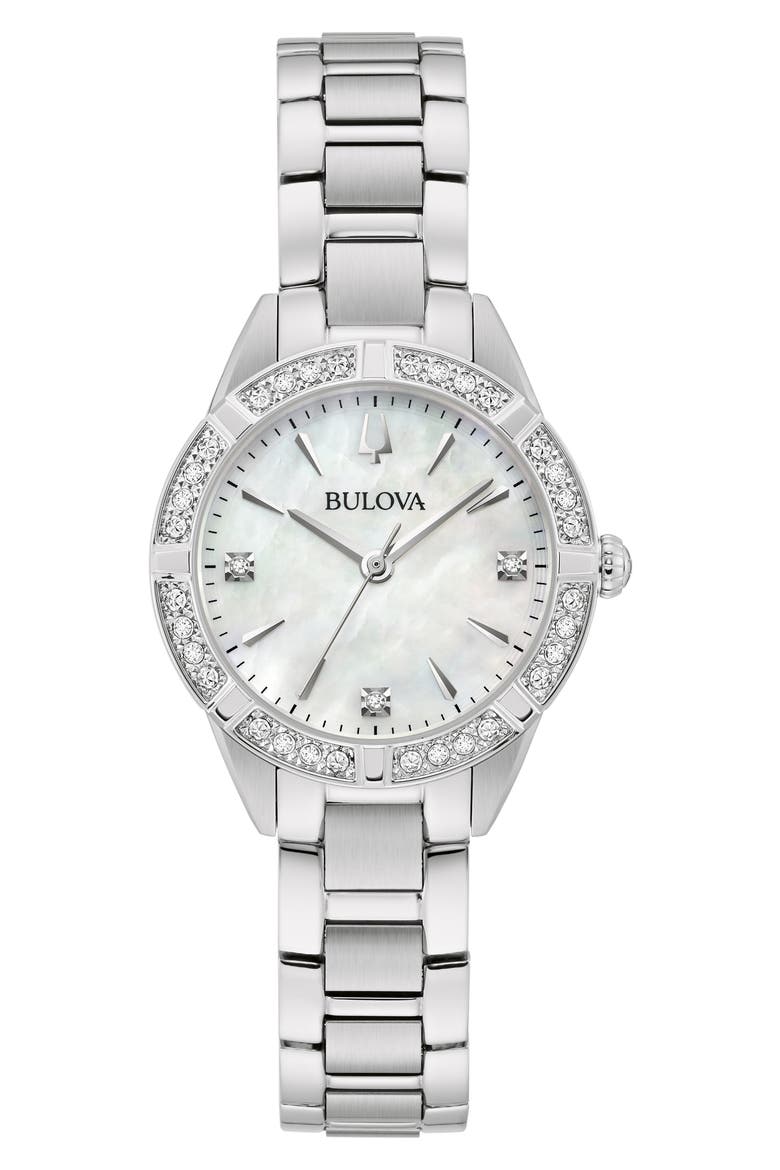 Sutton Mother-of-Pearl & Diamond Bracelet Watch, 28mm, Main, color, SILVER-TONE