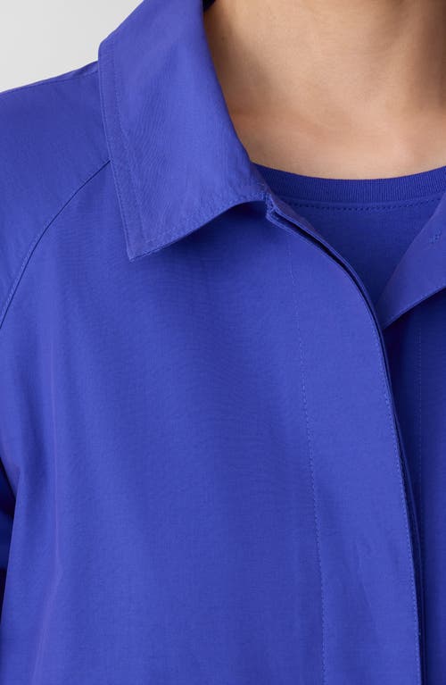 Eileen Fisher Light Cotton Nylon Classic Collar Coat In Blue