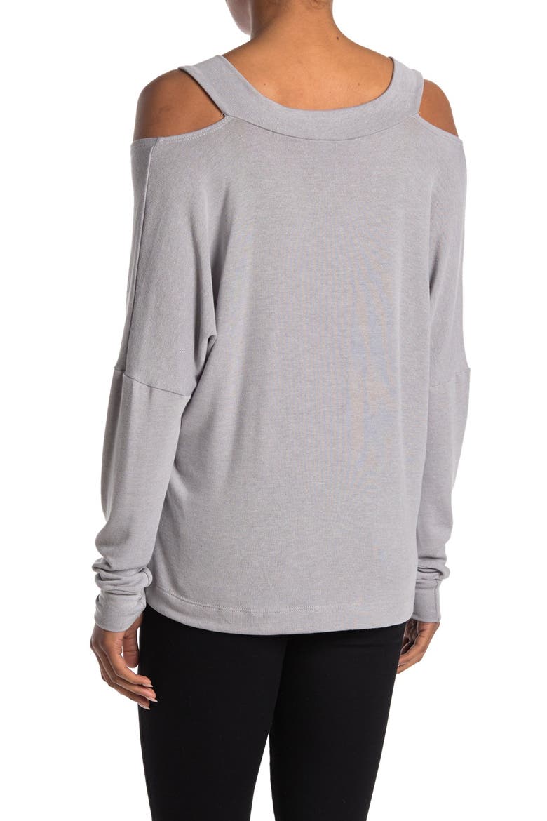 V-Neck Cold Shoulder Long Sleeve Sweater, Alternate, color, HEATHER GREY