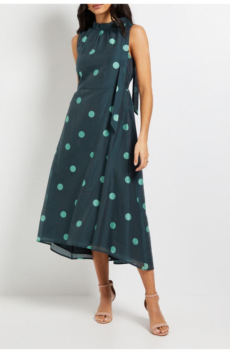 Wallis Spot Tie Neck Sleeveless Midi Dress, Alternate, color, Mint