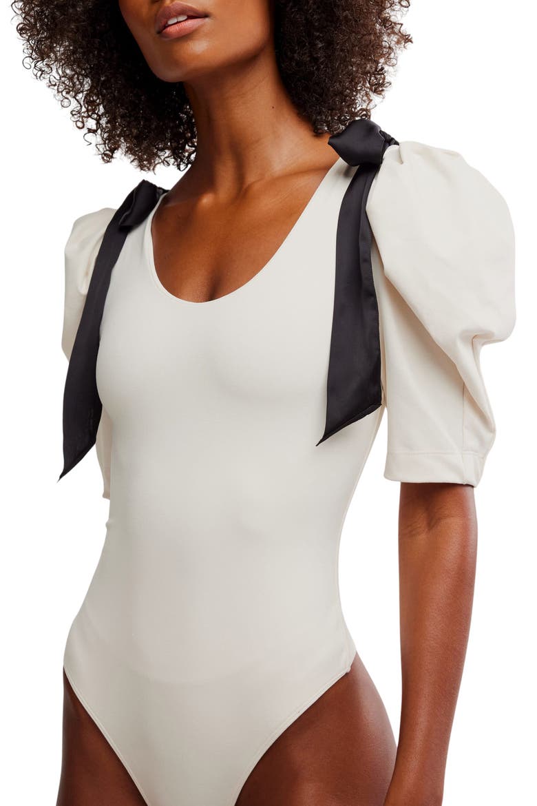 What a Girl Wants Bow Puff Sleeve Bodysuit, Alternate, color, JET STREAM
