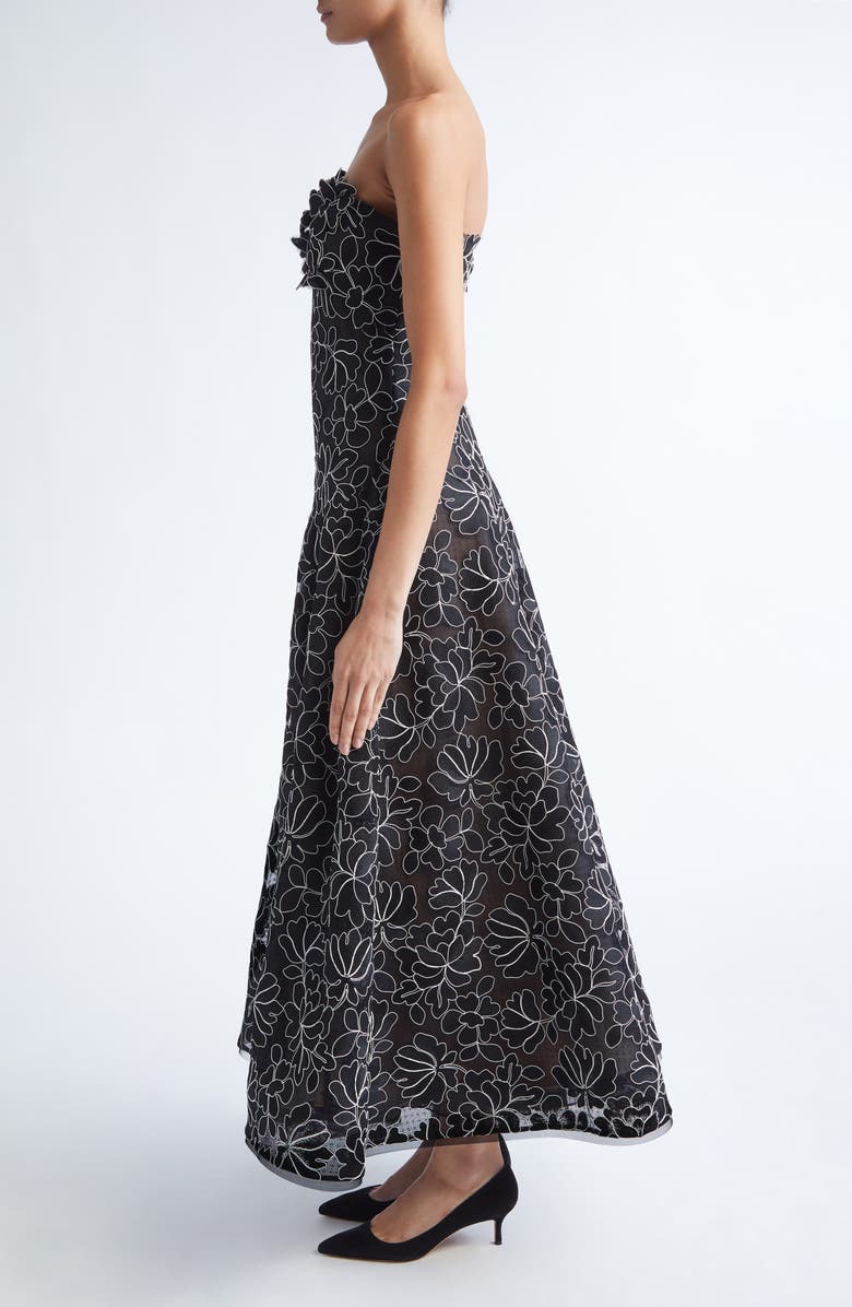 Lela Rose Strapless Floral Lace Gown, Alternate, color, Black/ Ivory