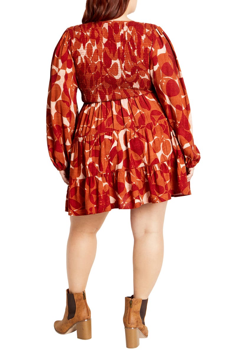 City Chic Celine Luna Print Long Sleeve Minidress, Alternate, color, Red Print