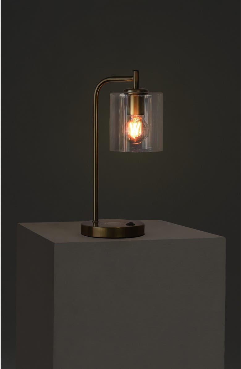 Brightech Elizabeth 5.5" Glass Shade LED Table Lamp with USB and Wireless Charging Pad, Bulb Included, Alternate, color, Polished Brass