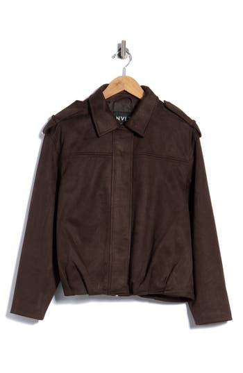 Nvlt Faux Suede Cropped Jacket In Espresso