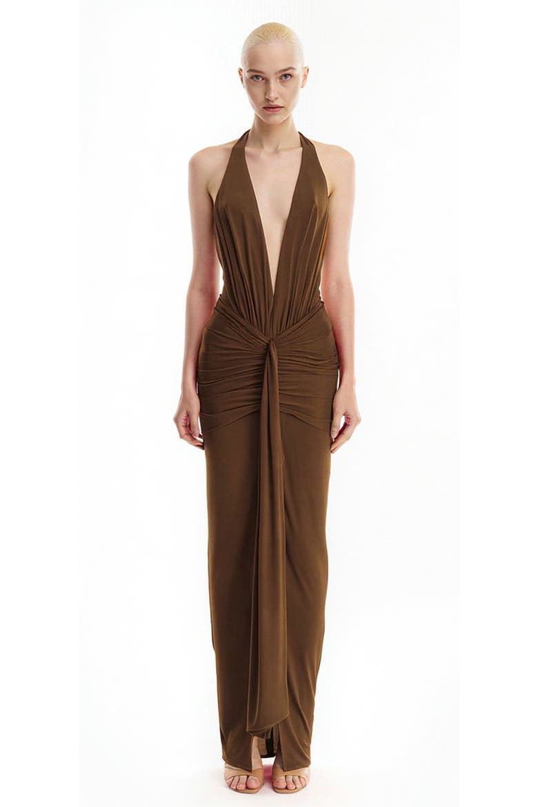 Inaya collar maxi dress, Main, color, Brown