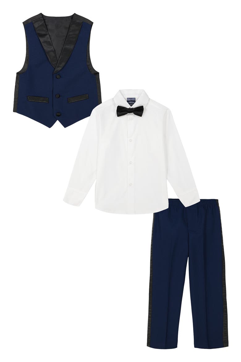 Kids' Tuxedo Button-Up Shirt, Vest, Bow Tie & Pants Set, Alternate, color, BRT BLUE