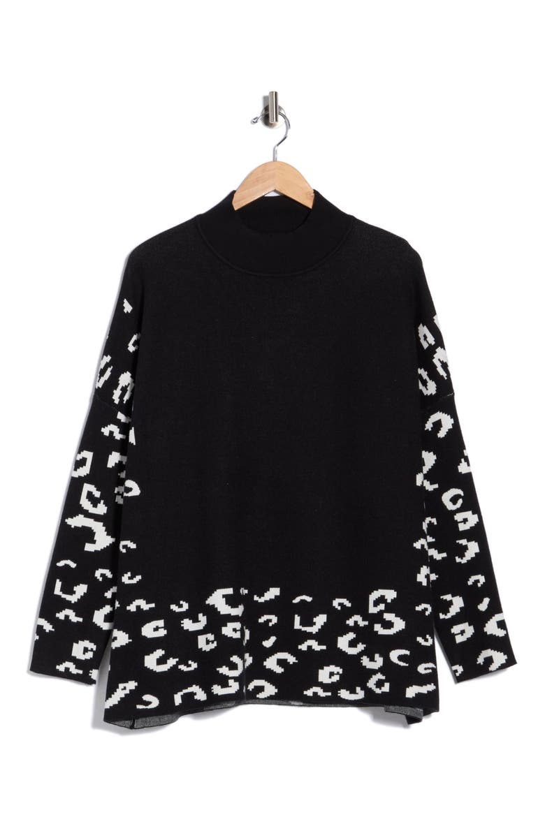 Border Print Mock Neck Sweater, Alternate, color, BLACK