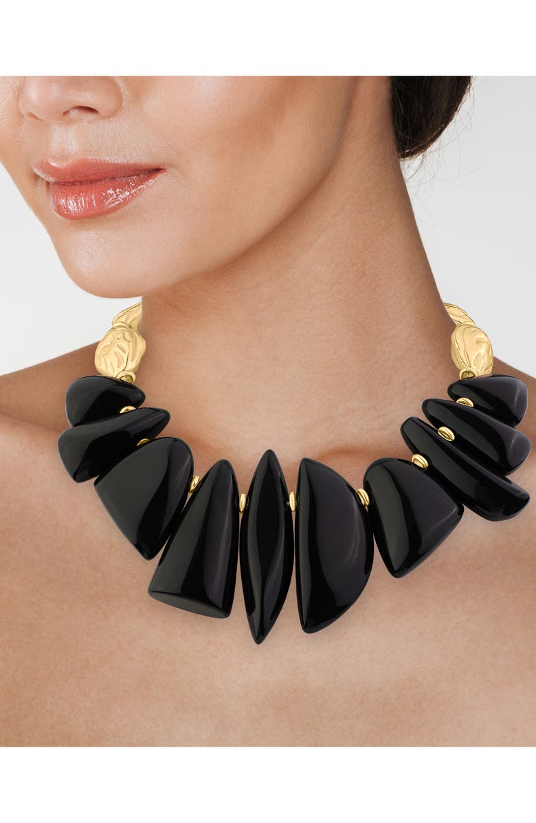 JARDIN Black Faux Stone Nugget Statement Necklace, Alternate, color, Black/ Gold