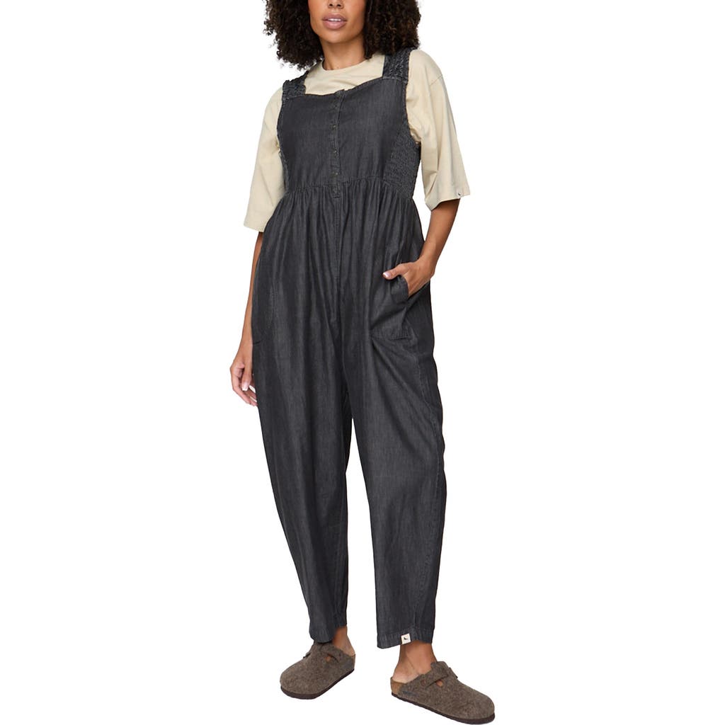 Turtledove London Organic Cotton Alice Denim Smocking Strap Jumpsuit In Black
